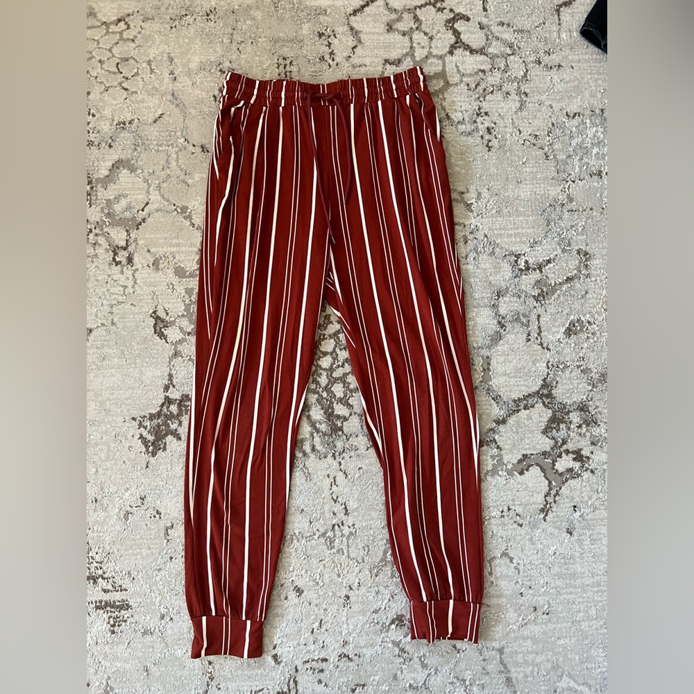 Shosho Burgundy and Cream Striped Pants